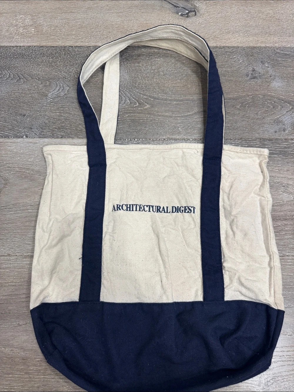 Architectural Digest Canvas Tote Bag in Natural and Navy